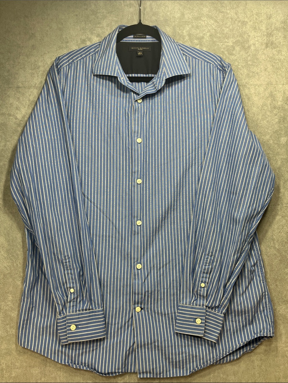 Banana Republic Men’s L 16-16.5 Fitted Blue Stripe Cotton Dress Shirt